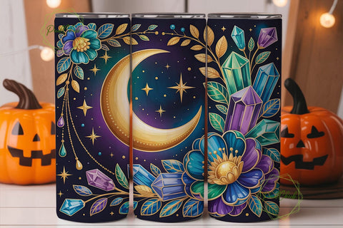 Mystical Moon Crystal Teal Tumbler Wrap Sublimation PixelChick 