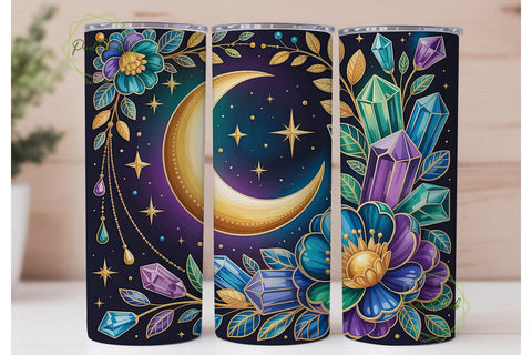 Mystical Moon Crystal Teal Tumbler Wrap Sublimation PixelChick 
