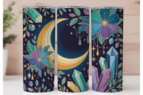 Mystical Moon Crystal Teal Tumbler Wrap Sublimation PixelChick 