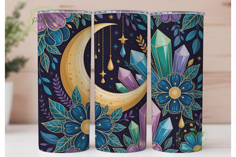 Mystical Moon Crystal Teal Tumbler Wrap Sublimation PixelChick 