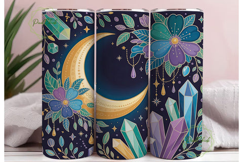 Mystical Moon Crystal Teal Tumbler Wrap Sublimation PixelChick 