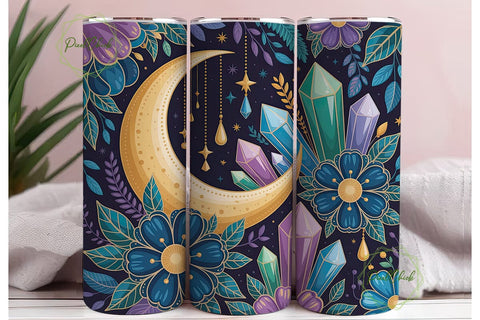 Mystical Moon Crystal Teal Tumbler Wrap Sublimation PixelChick 