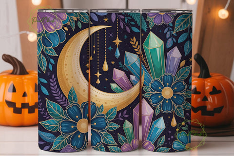 Mystical Moon Crystal Teal Tumbler Wrap Sublimation PixelChick 