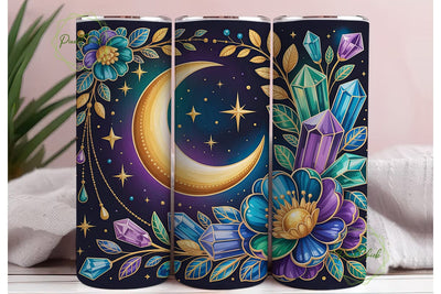 Mystical Moon Crystal Teal Tumbler Wrap Sublimation PixelChick 