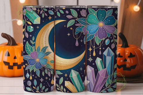Mystical Moon Crystal Teal Tumbler Wrap Sublimation PixelChick 