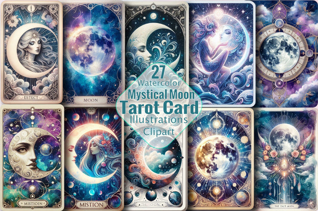 Mystical Moon Tarot Card Sublimation Clipart Bundle Sublimation SVGArt 