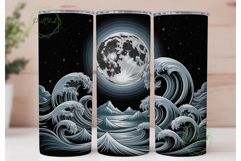 Mystical Moon & Waves Tumbler Wrap Sublimation PixelChick 