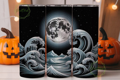 Mystical Moon & Waves Tumbler Wrap Sublimation PixelChick 