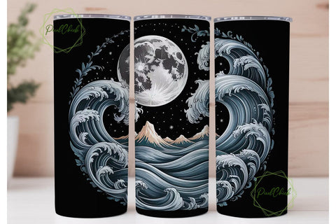 Mystical Moon & Waves Tumbler Wrap Sublimation PixelChick 