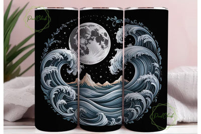 Mystical Moon & Waves Tumbler Wrap Sublimation PixelChick 
