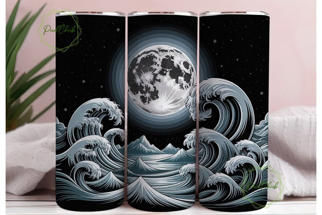 Mystical Moon & Waves Tumbler Wrap Sublimation PixelChick 