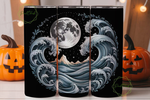 Mystical Moon & Waves Tumbler Wrap Sublimation PixelChick 