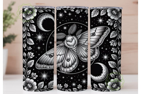 Mystical Moth Moon 20oz Tumbler Wrap Sublimation PixelChick 