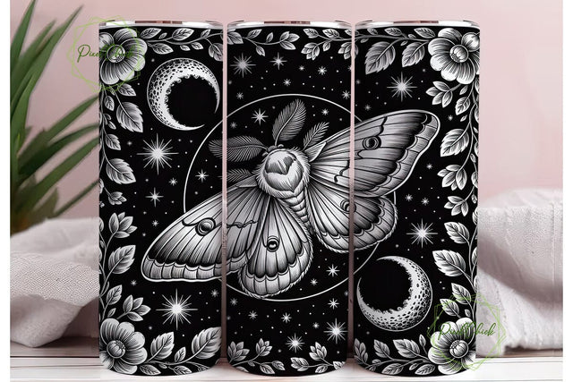 Mystical Moth Moon 20oz Tumbler Wrap Sublimation PixelChick 