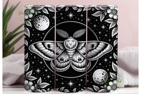Mystical Moth Moon 20oz Tumbler Wrap Sublimation PixelChick 