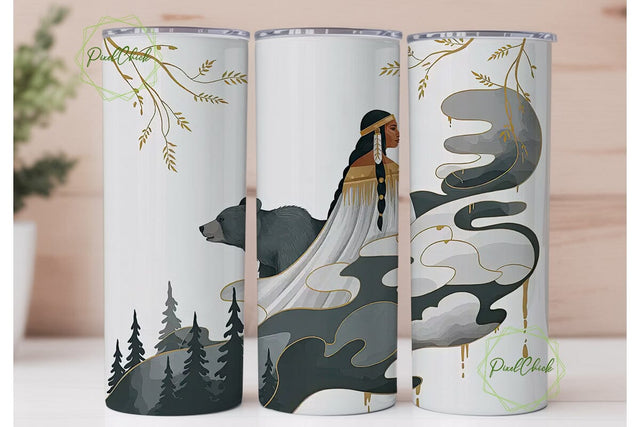 Mystical Native Woman Tumbler Wrap Sublimation PixelChick 