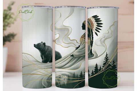 Mystical Native Woman Tumbler Wrap Sublimation PixelChick 