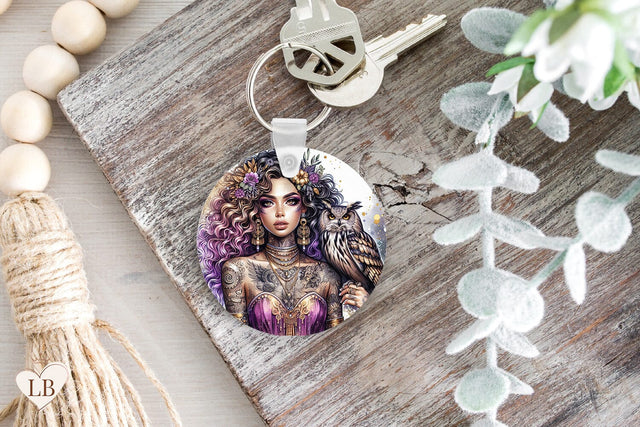 Mystical Owl Keychain Sublimation, Owl Key Ring PNG Sublimation BijouBay 