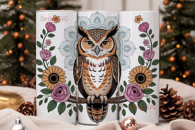 Mystical Owl Mandala 20oz Tumbler Wrap Sublimation DesignSVG 