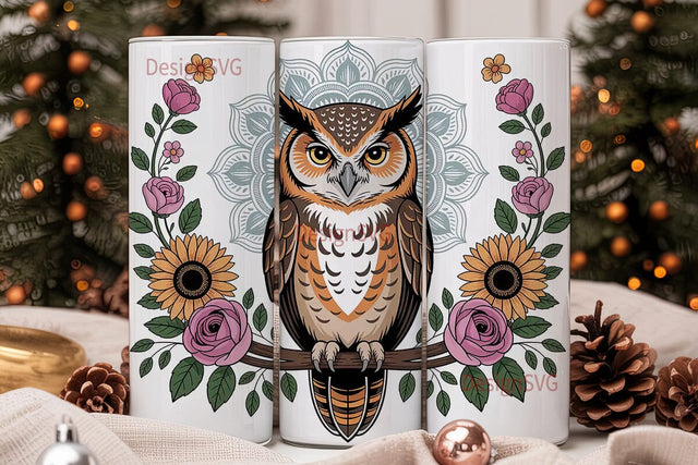 Mystical Owl Mandala 20oz Tumbler Wrap Sublimation DesignSVG 