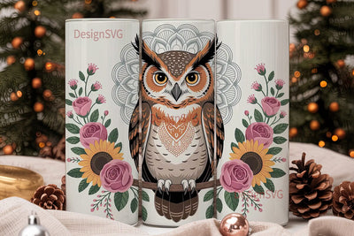 Mystical Owl Mandala 20oz Tumbler Wrap Sublimation DesignSVG 