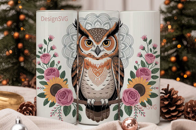 Mystical Owl Mandala 20oz Tumbler Wrap Sublimation DesignSVG 