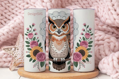 Mystical Owl Mandala 20oz Tumbler Wrap Sublimation DesignSVG 