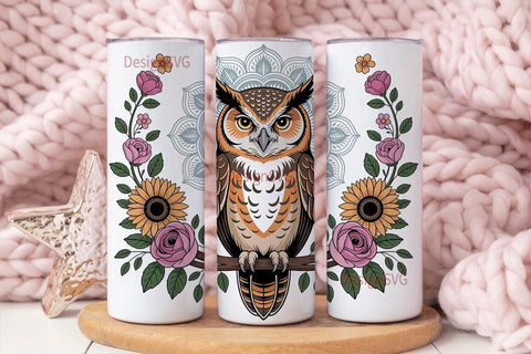 Mystical Owl Mandala 20oz Tumbler Wrap Sublimation DesignSVG 