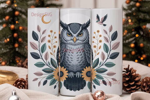 Mystical Owl Sunflower 20oz Tumbler Wrap Sublimation DesignSVG 