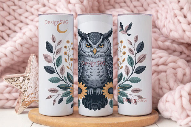 Mystical Owl Sunflower 20oz Tumbler Wrap Sublimation DesignSVG 