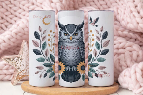 Mystical Owl Sunflower 20oz Tumbler Wrap Sublimation DesignSVG 