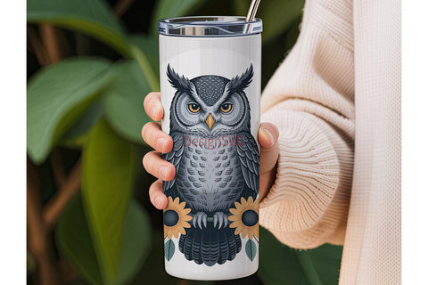Mystical Owl Sunflower 20oz Tumbler Wrap Sublimation DesignSVG 
