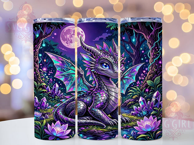 Mystical Purple Crystal Dragon 20oz Tumbler, Dragon Motif, Purple Art Design, Crystal Theme, Mystical Accent, Fantasy Charm, Sublimation Wrap, 20oz Tumbler Sublimation SvggirlplusArt 