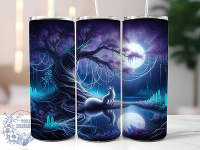 Mystical Purple Fox Nature Tumbler, Purple Tumbler, Floral Tree, 20Oz Tumbler, Sublimation Design, Mystical Animal, Nature Wrap Sublimation ToriDesigns 