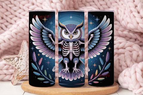 Mystical Skeleton Owl 20oz Tumbler Wrap Sublimation DesignSVG 