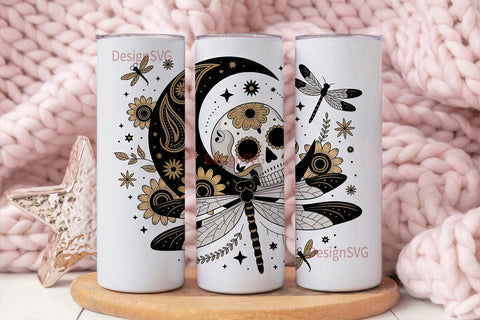 Mystical Skull & Dragonfly 20oz Tumbler Sublimation DesignSVG 