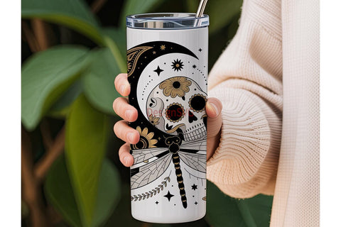 Mystical Skull & Dragonfly 20oz Tumbler Sublimation DesignSVG 