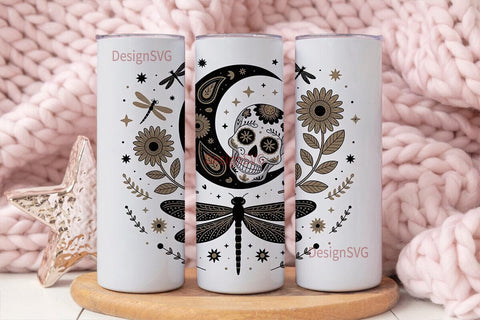 Mystical Skull & Dragonfly 20oz Tumbler Sublimation DesignSVG 