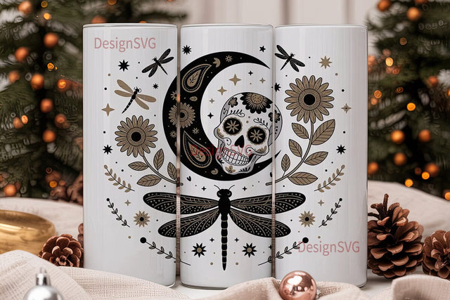 Mystical Skull & Dragonfly 20oz Tumbler Sublimation DesignSVG 