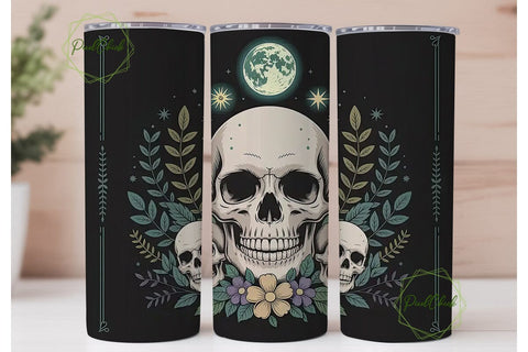 Mystical Skull Floral Tumbler Wrap Sublimation PixelChick 