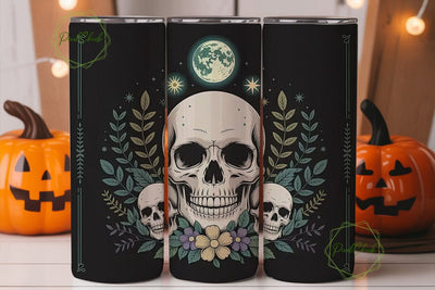 Mystical Skull Floral Tumbler Wrap Sublimation PixelChick 