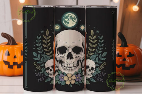 Mystical Skull Floral Tumbler Wrap Sublimation PixelChick 