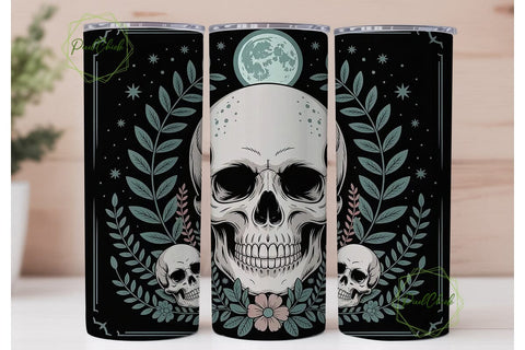Mystical Skull Floral Tumbler Wrap Sublimation PixelChick 