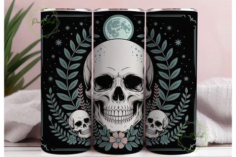 Mystical Skull Floral Tumbler Wrap Sublimation PixelChick 