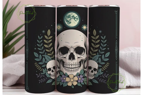 Mystical Skull Floral Tumbler Wrap Sublimation PixelChick 