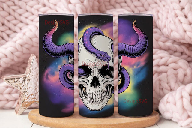 Mystical Skull & Snake 20oz Tumbler Wrap Sublimation DesignSVG 