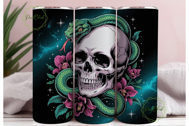Mystical Skull & Snake 20oz Tumbler Wrap Sublimation PixelChick 