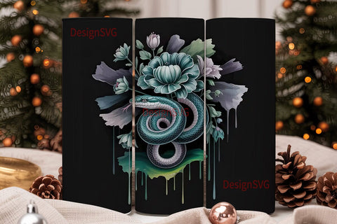 Mystical Snake & Floral 20oz Tumbler Sublimation DesignSVG 