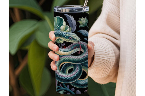 Mystical Snake & Floral 20oz Tumbler Sublimation DesignSVG 
