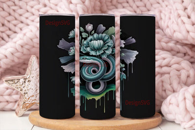 Mystical Snake & Floral 20oz Tumbler Sublimation DesignSVG 